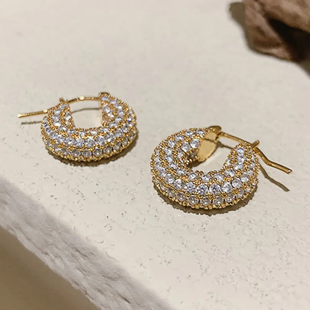 Huitan Big/Small Two Sizes Hoop Earrings for Women Full Paved CZ Stone Bling Bling Female Circle Earrings Temperament Jewelry
