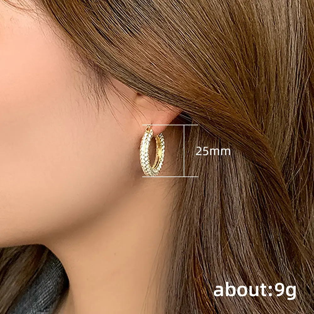 Huitan Big/Small Two Sizes Hoop Earrings for Women Full Paved CZ Stone Bling Bling Female Circle Earrings Temperament Jewelry