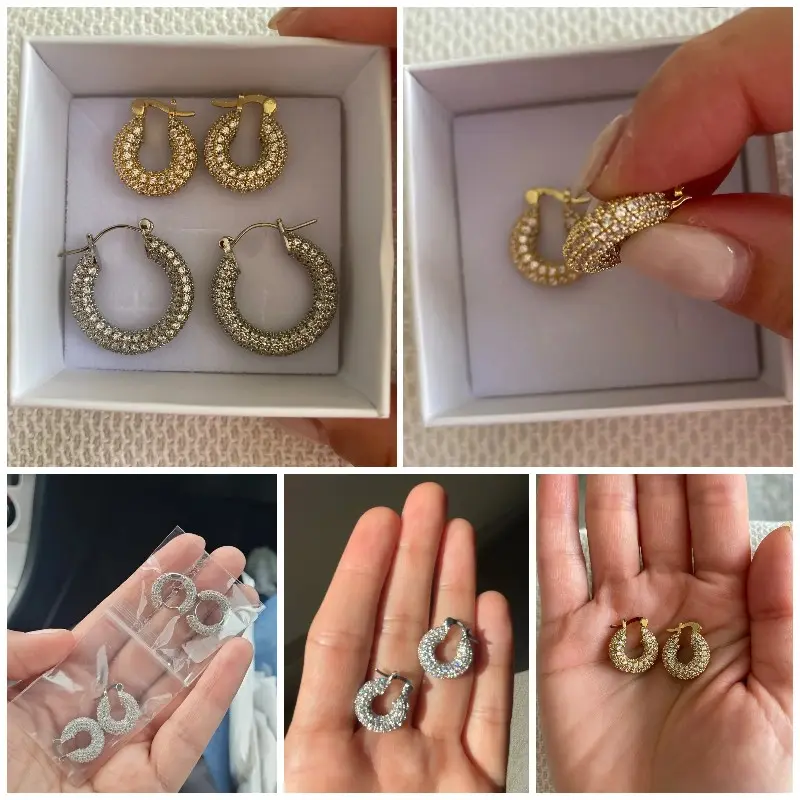 Huitan Big/Small Two Sizes Hoop Earrings for Women Full Paved CZ Stone Bling Bling Female Circle Earrings Temperament Jewelry