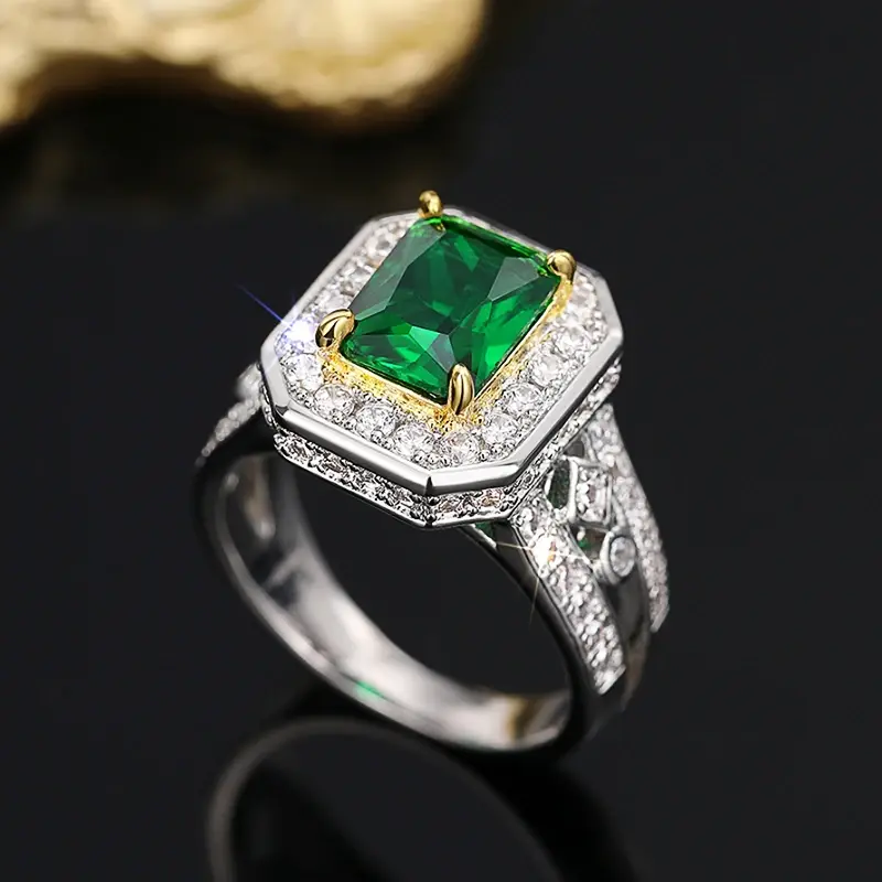 Huitan Gorgeous Temperament Lady Fashion Finger Ring with Bright Green Zirconia Luxury Female Engagement Ceremony Accessories