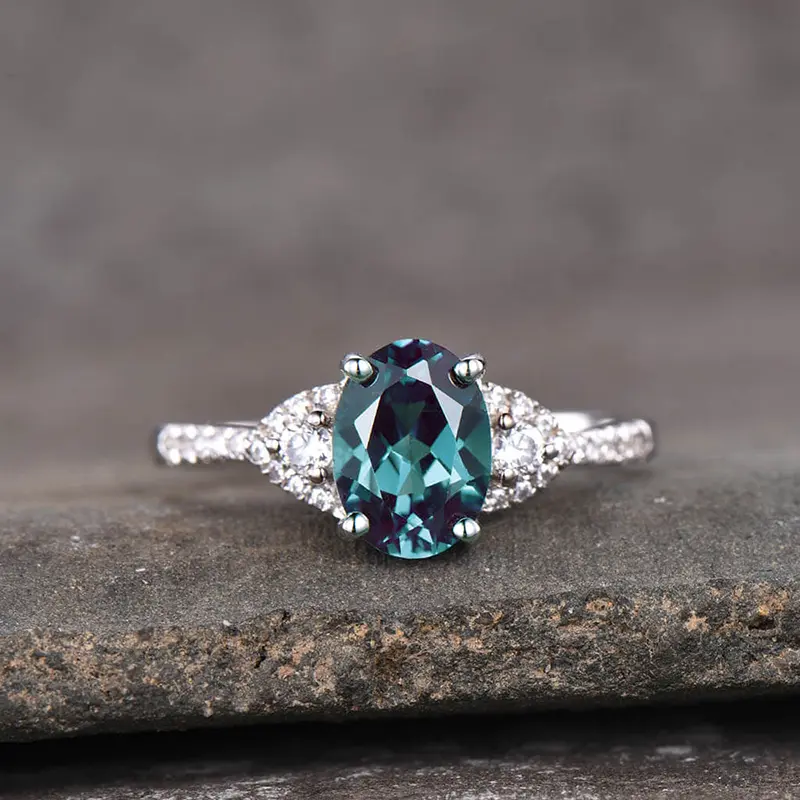 Huitan Simple Elegant Design Oval Blue CZ Rings Women for Anniversary Party Facy Gift for Lady Temperament Elegant Jewelry