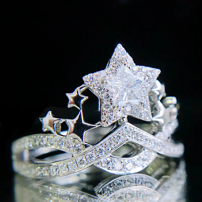 Huitan Fresh Style Star Rings for Female High Quality Silver Plated Crystal CZ Stone Fashion Luxury Women Rings Delicate Jewelry