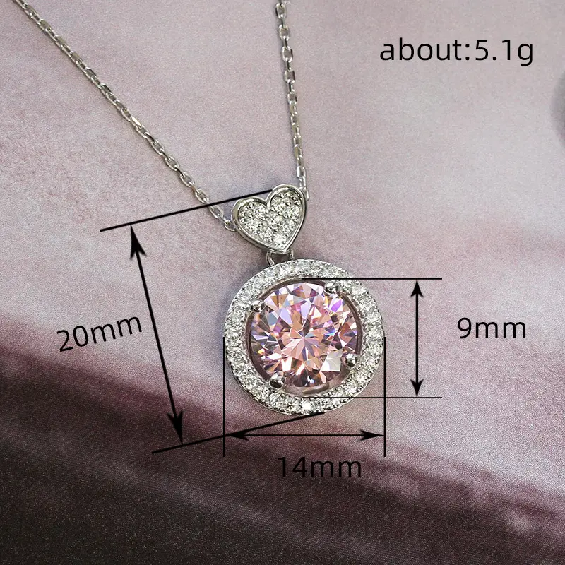 Huitan Bright Pink Zirconia Pendant Necklace for Women Sweet Lady Bridal Wedding Accessories Delicate Engagement Jewelry Gift
