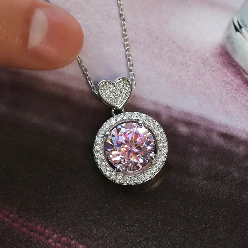 Huitan Bright Pink Zirconia Pendant Necklace for Women Sweet Lady Bridal Wedding Accessories Delicate Engagement Jewelry Gift