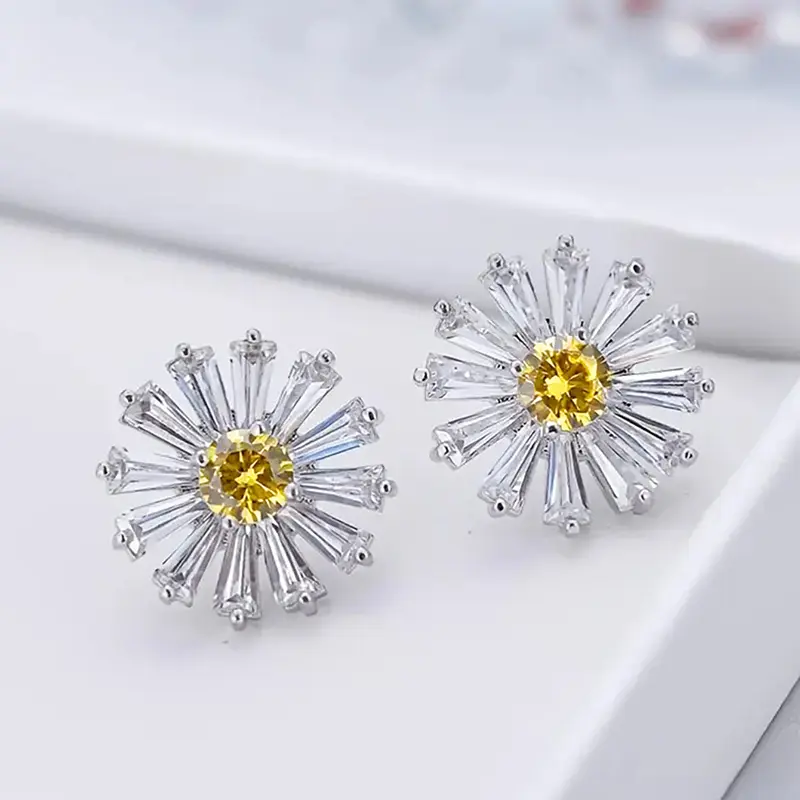 Huitan Little Daisy Stud Earrings for Women Bright Yellow Color Flower Earrings Ear Piercing Dainty Girls Accessories Jewelry