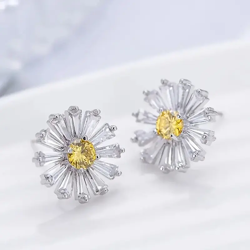 Huitan Little Daisy Stud Earrings for Women Bright Yellow Color Flower Earrings Ear Piercing Dainty Girls Accessories Jewelry