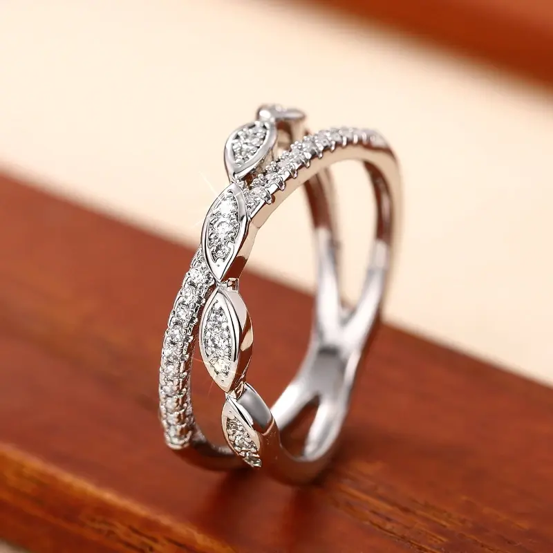 Huitan Trendy Cross Rings Lady Fashion Finger Accessories with Bright Cubic Zirconia Stylish Silver Color Daily Wearable Jewelry