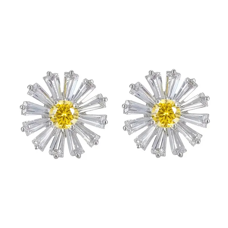 Huitan Little Daisy Stud Earrings for Women Bright Yellow Color Flower Earrings Ear Piercing Dainty Girls Accessories Jewelry