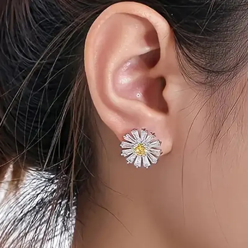 Huitan Little Daisy Stud Earrings for Women Bright Yellow Color Flower Earrings Ear Piercing Dainty Girls Accessories Jewelry