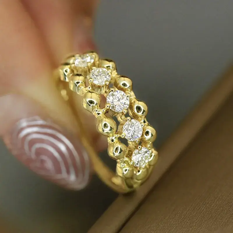 Huitan Trendy Gold Color Engagement Rings for Women Brilliant Cubic Zirconia Finger Accessories for Wedding Ceremony Party