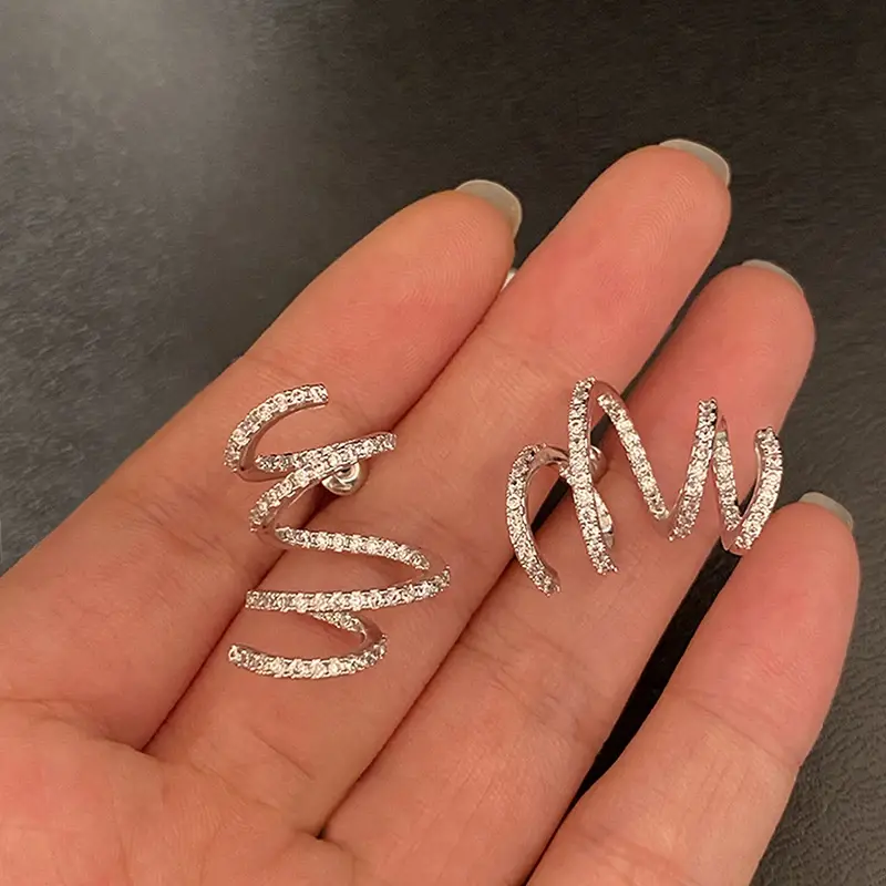 Huitan Chic Fashion Drop Earrings for Women Silver Color Spiral Shaped Accessories with Brilliant Cubic Zirconia Trendy Jewelry