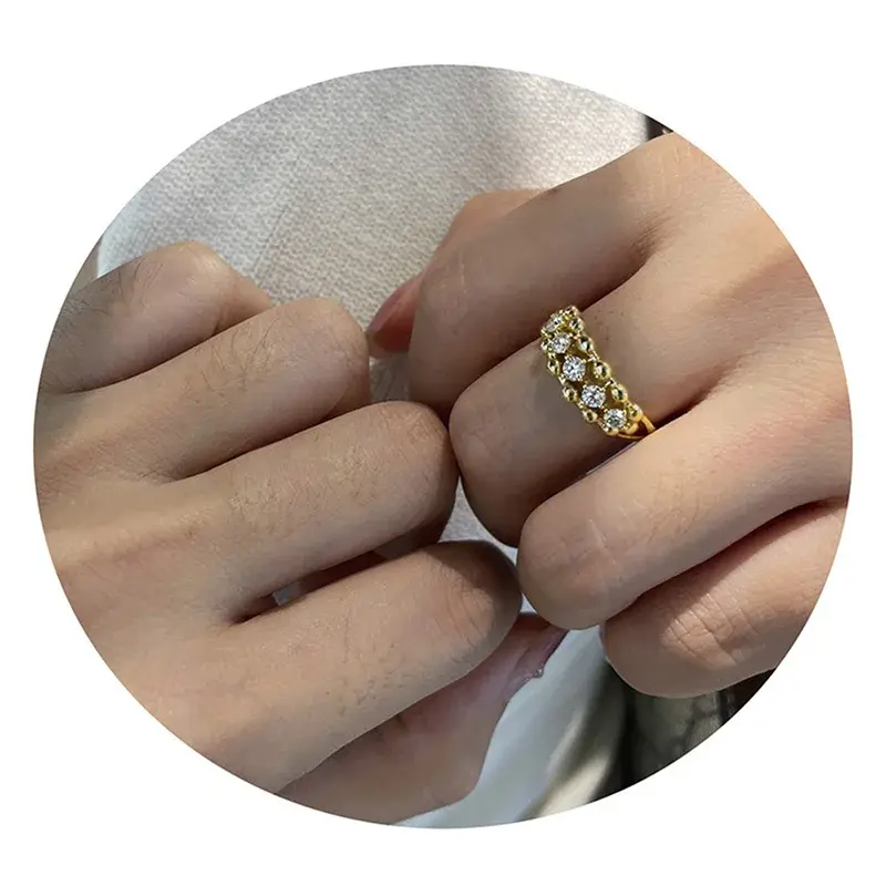 Huitan Trendy Gold Color Engagement Rings for Women Brilliant Cubic Zirconia Finger Accessories for Wedding Ceremony Party