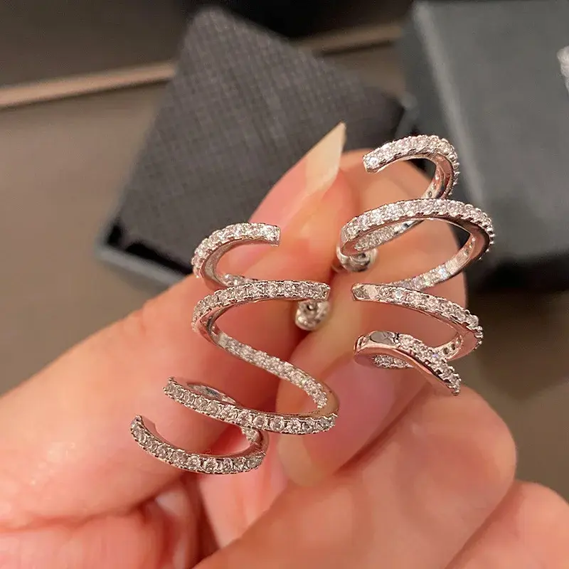Huitan Chic Fashion Drop Earrings for Women Silver Color Spiral Shaped Accessories with Brilliant Cubic Zirconia Trendy Jewelry