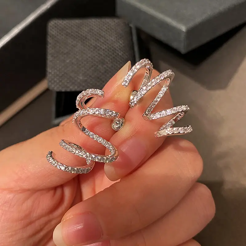 Huitan Chic Fashion Drop Earrings for Women Silver Color Spiral Shaped Accessories with Brilliant Cubic Zirconia Trendy Jewelry