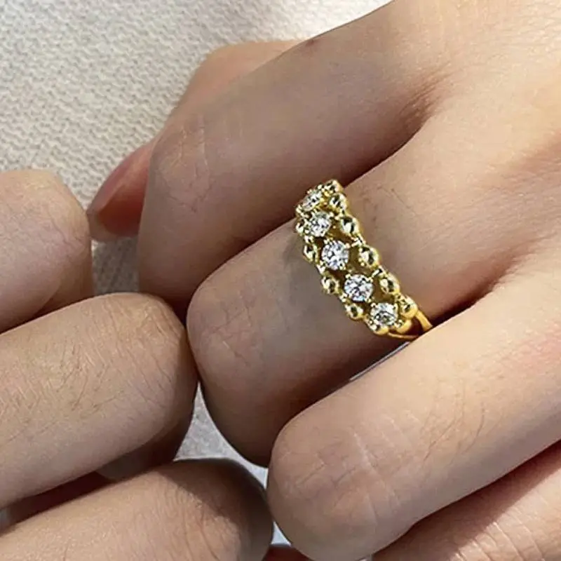 Huitan Trendy Gold Color Engagement Rings for Women Brilliant Cubic Zirconia Finger Accessories for Wedding Ceremony Party