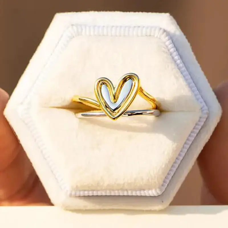 Huitan Two Tone Style Ring Heart Love Jewelry for Women Fashion Female Engagement Accessories Graceful Wedding Bands for Lady