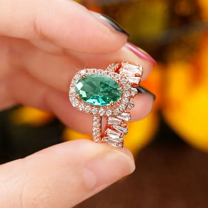 Huitan Gorgeous 2Pc/Set Wedding Rings for Women Fashion Delicate Rose Gold Color Finger Accessories for Anniversary Party