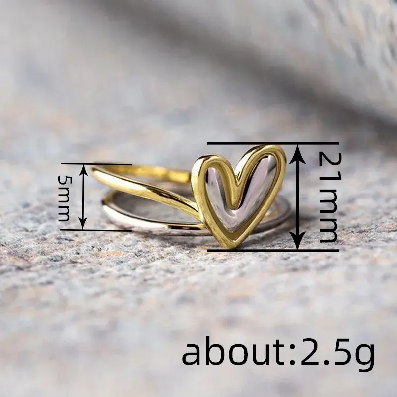 Huitan Two Tone Style Ring Heart Love Jewelry for Women Fashion Female Engagement Accessories Graceful Wedding Bands for Lady