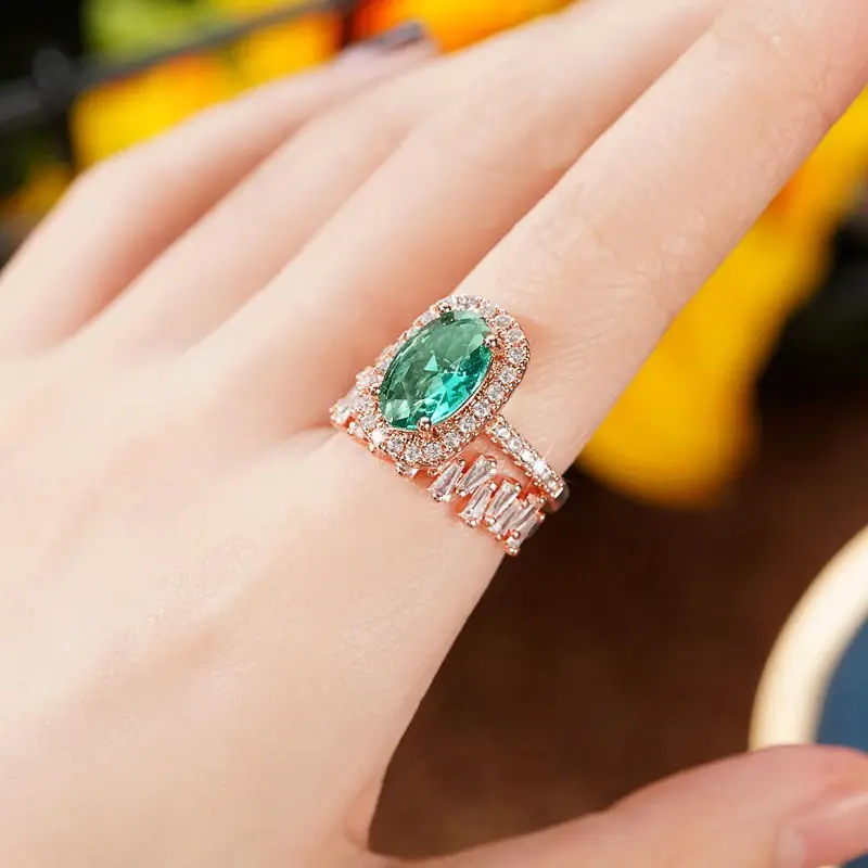 Huitan Gorgeous 2Pc/Set Wedding Rings for Women Fashion Delicate Rose Gold Color Finger Accessories for Anniversary Party