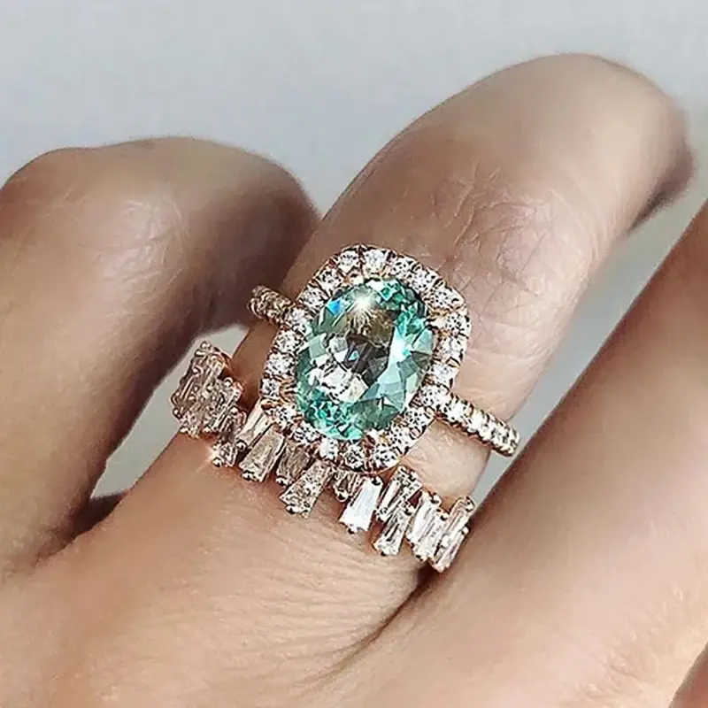 Huitan Gorgeous 2Pc/Set Wedding Rings for Women Fashion Delicate Rose Gold Color Finger Accessories for Anniversary Party