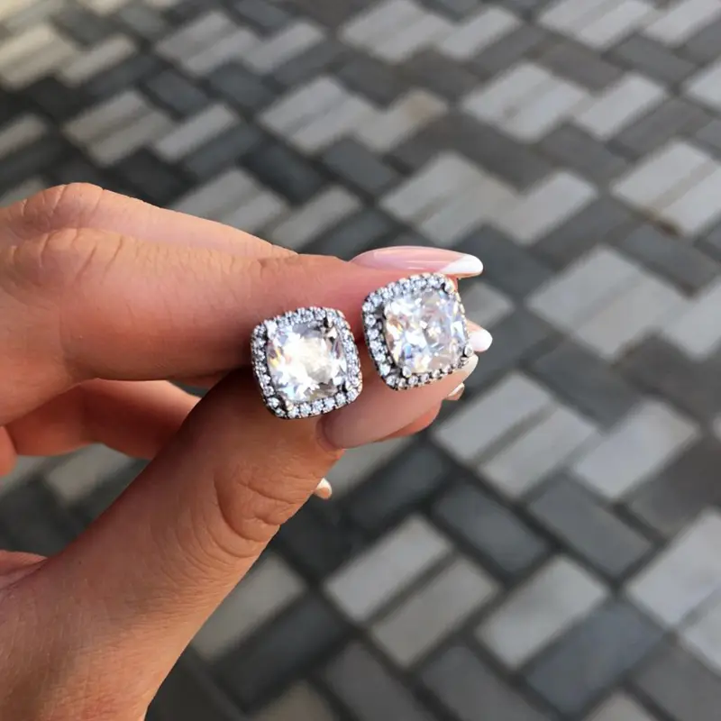 Huitan Classic Cushion Shape Stud Earrings with Brilliant Cubic Zirconia Stone Wedding Engagement Party Luxury Jewelry for Women