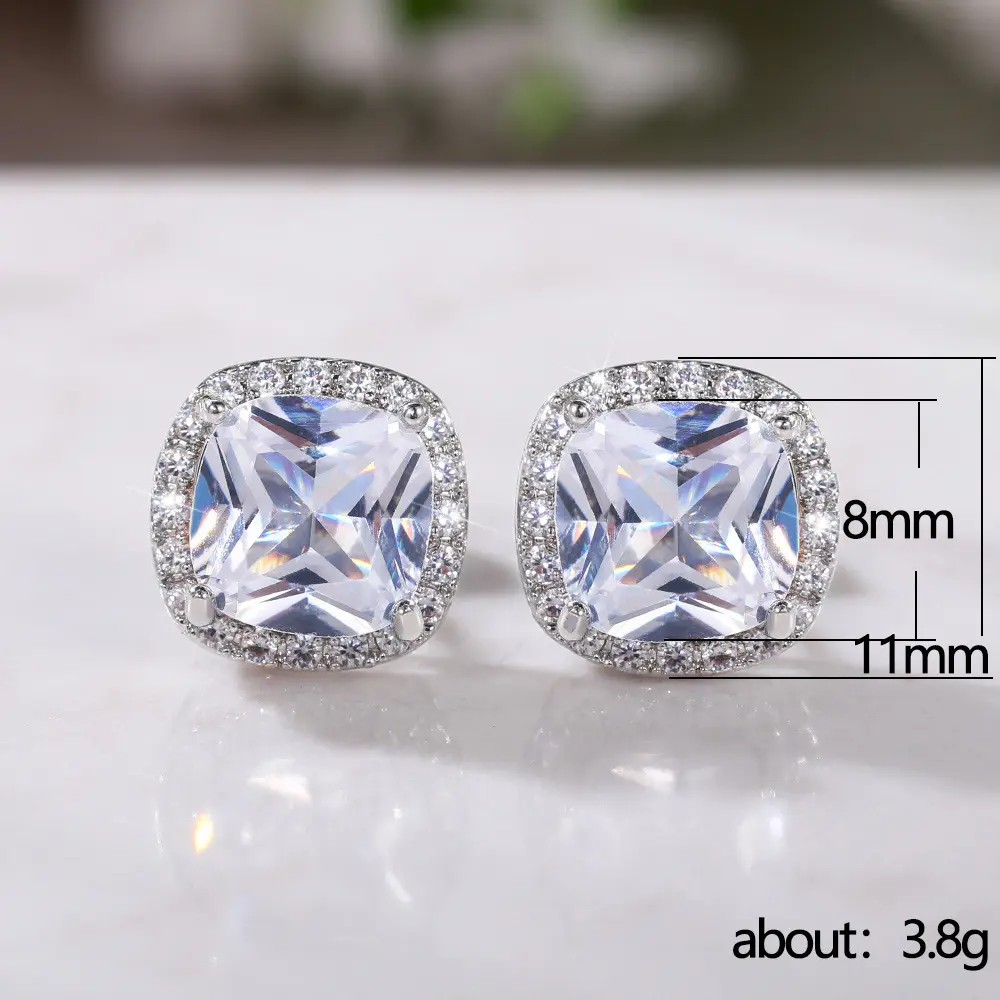 Huitan Classic Cushion Shape Stud Earrings with Brilliant Cubic Zirconia Stone Wedding Engagement Party Luxury Jewelry for Women