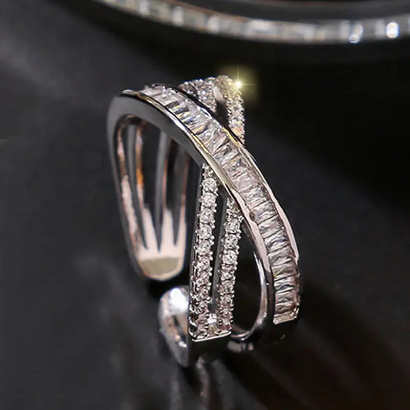 Huitan Fashion Cross Finger Rings for Women Silver Color/Rose Gold Color Accessories for Engagement Ceremony Trendy Jewelry