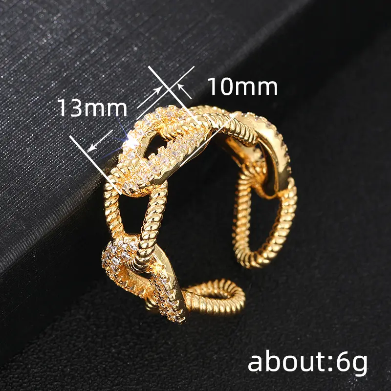 Huitan Trendy Gold Color Adjustable Finger Rings Fashion Women Daily Party Accessories with Shiny Cubic Zirconia Stylish Jewelry