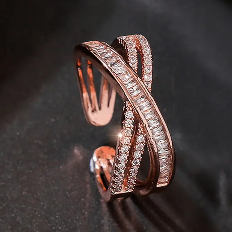 Huitan Fashion Cross Finger Rings for Women Silver Color/Rose Gold Color Accessories for Engagement Ceremony Trendy Jewelry