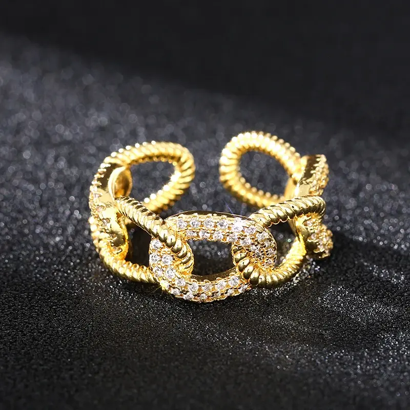 Huitan Trendy Gold Color Adjustable Finger Rings Fashion Women Daily Party Accessories with Shiny Cubic Zirconia Stylish Jewelry