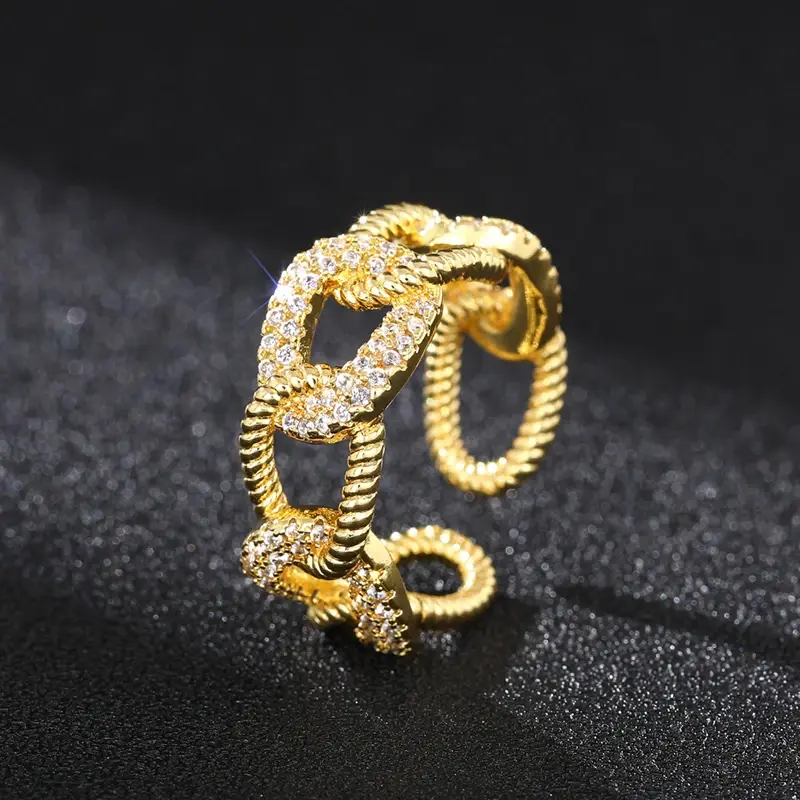 Huitan Trendy Gold Color Adjustable Finger Rings Fashion Women Daily Party Accessories with Shiny Cubic Zirconia Stylish Jewelry