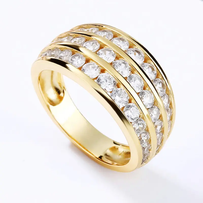 Huitan Simple Design Gold Color Wedding Rings with Three Line CZ Stone Luxury Accessories for Women Proposal Engagement Jewelry