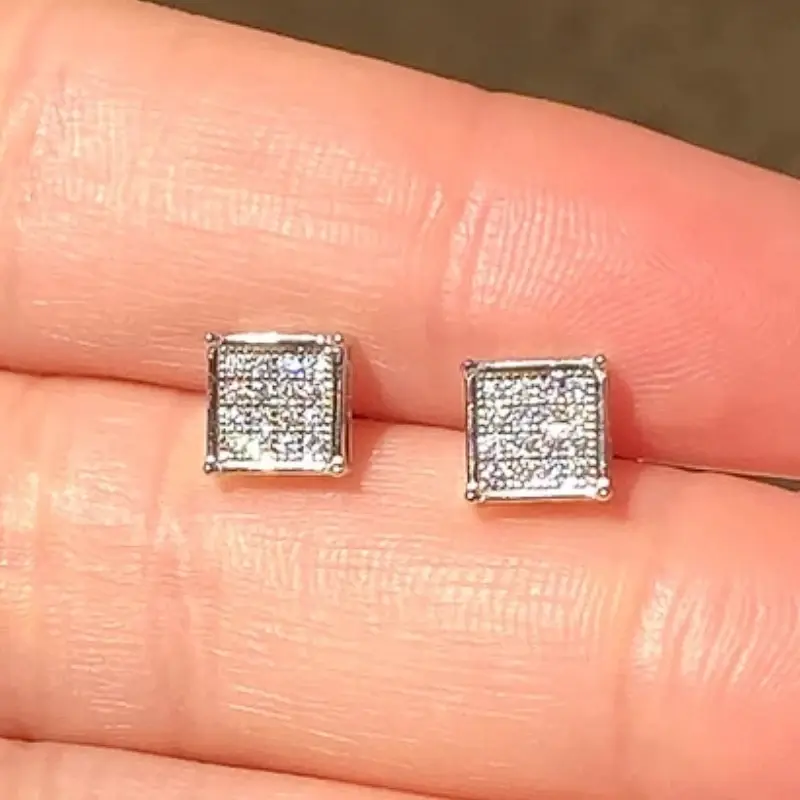 Huitan Dainty Square Shaped CZ Stud Earrings for Women Minimalist Ear Piercing Earrings Daily Wear Exquisite Versatile Jewelry