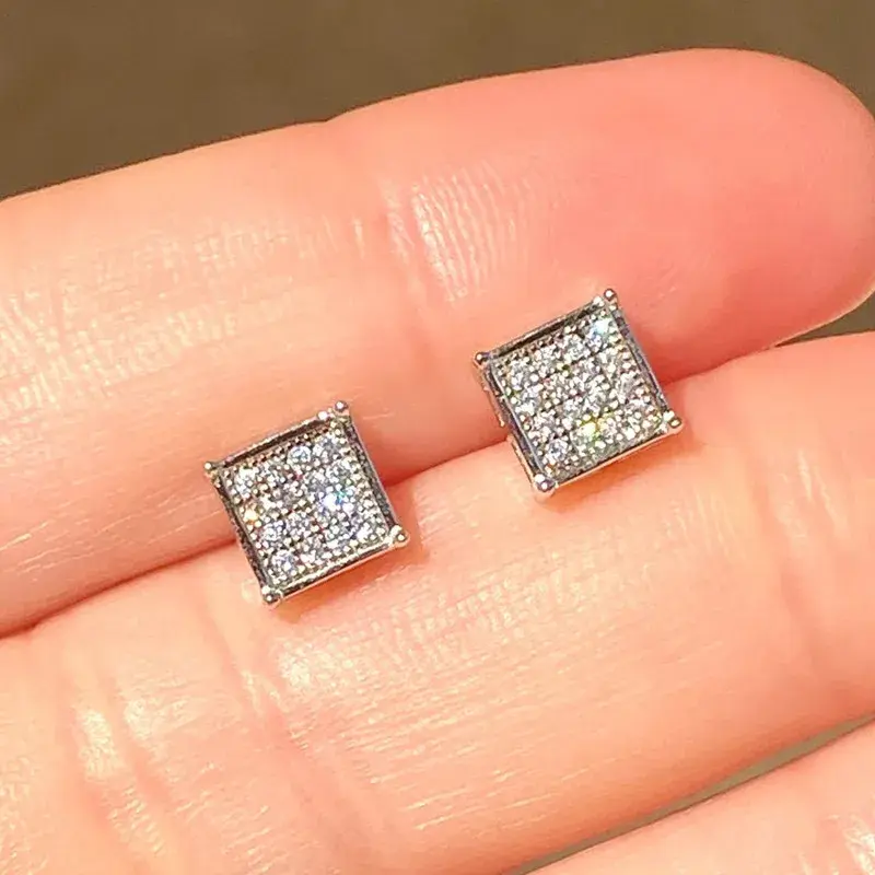 Huitan Dainty Square Shaped CZ Stud Earrings for Women Minimalist Ear Piercing Earrings Daily Wear Exquisite Versatile Jewelry