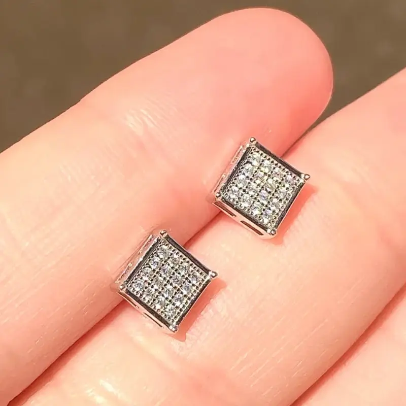 Huitan Dainty Square Shaped CZ Stud Earrings for Women Minimalist Ear Piercing Earrings Daily Wear Exquisite Versatile Jewelry