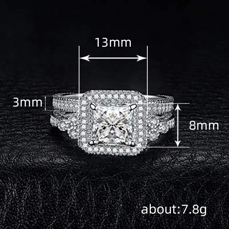 Huitan Gorgeous 2Pcs Set Rings Female Wedding Party Accessories Luxury Fashion Silver Color Bright Zirconia Jewelry for Women