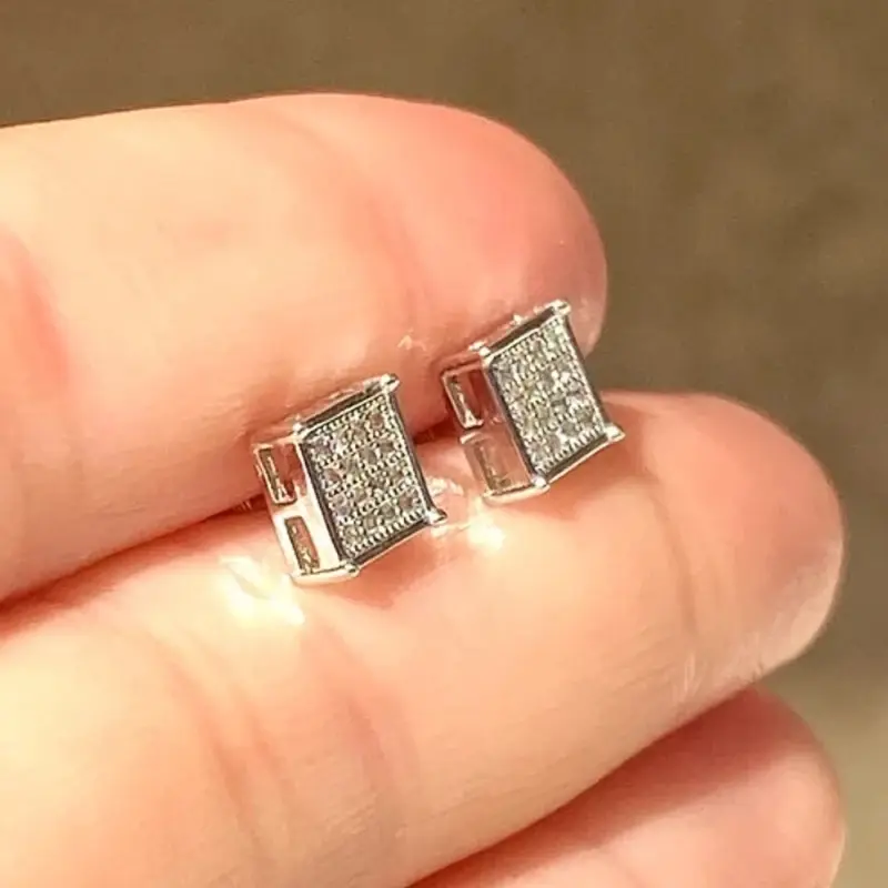 Huitan Dainty Square Shaped CZ Stud Earrings for Women Minimalist Ear Piercing Earrings Daily Wear Exquisite Versatile Jewelry