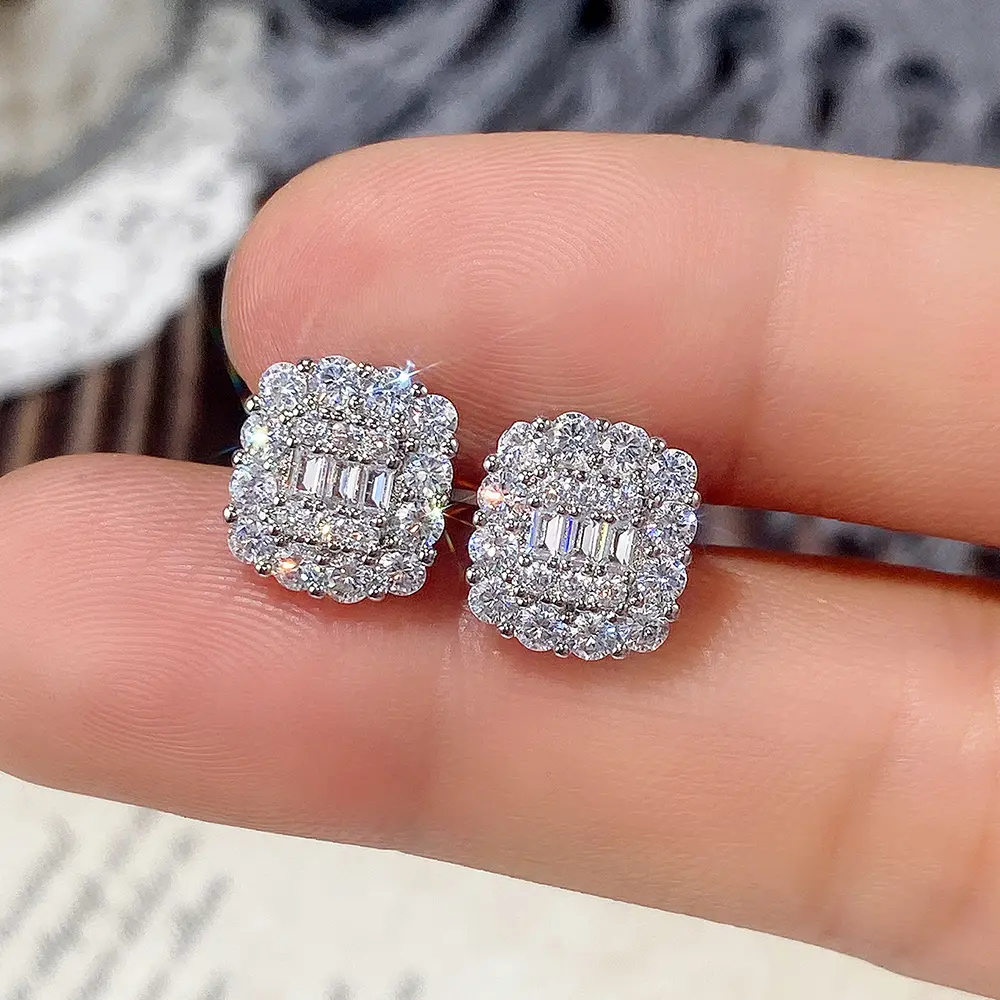 Huitan Simple Versatile Women's Cubic Zirconia Stud Earrings Silver Color High Quality Ear Accessory Daily Wear Wedding Jewelry