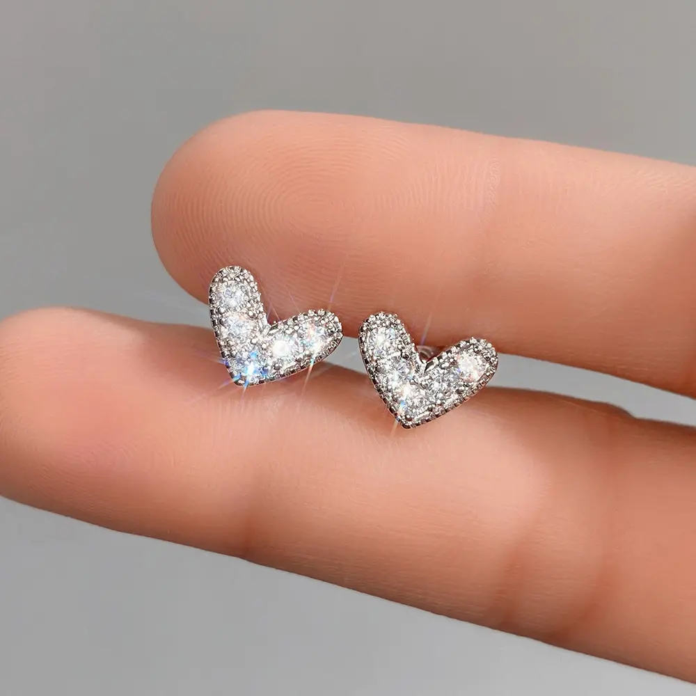 Huitan Simple Versatile Women's Cubic Zirconia Stud Earrings Silver Color High Quality Ear Accessory Daily Wear Wedding Jewelry