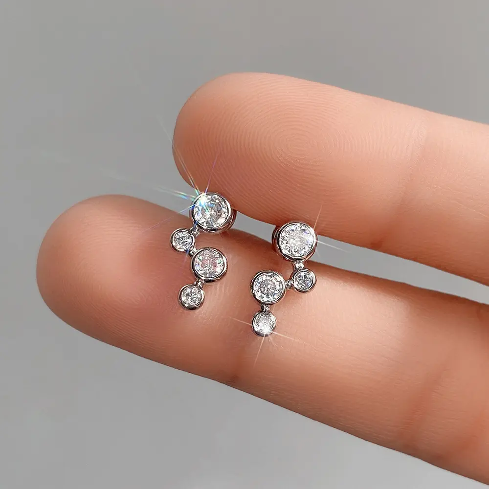 Huitan Simple Versatile Women's Cubic Zirconia Stud Earrings Silver Color High Quality Ear Accessory Daily Wear Wedding Jewelry