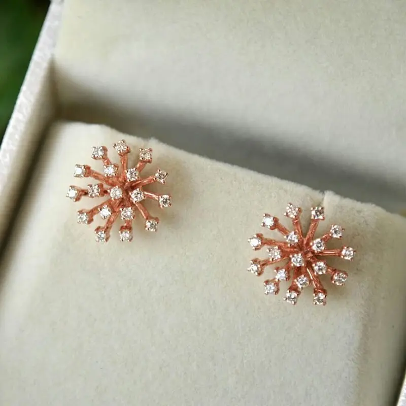Huitan Newly-designed Rose Gold Color Earrings for Women Ear Piercing Romantic Bride Wedding Accessories Gift Statement Jewelry