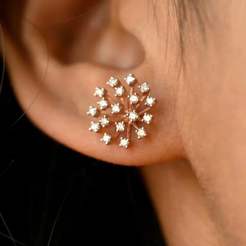 Huitan Newly-designed Rose Gold Color Earrings for Women Ear Piercing Romantic Bride Wedding Accessories Gift Statement Jewelry