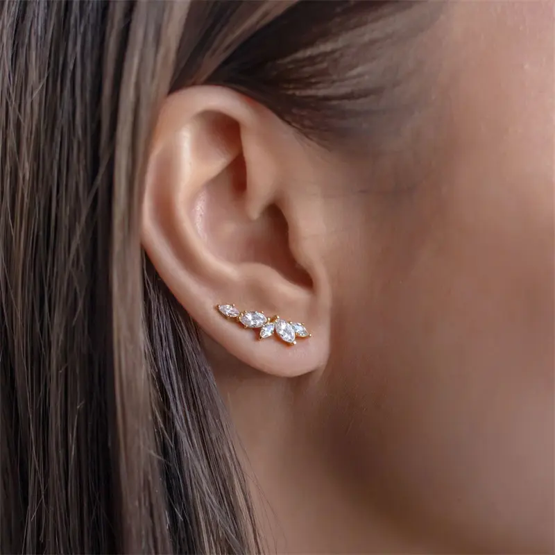 Huitan Chic Climb Ear Stud Earrings for Women Fashion Contracted Piercing Accessories Low-key Earrings Gift Statement Jewelry
