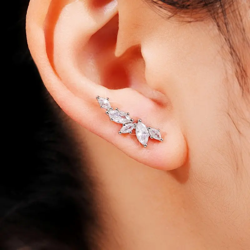 Huitan Chic Climb Ear Stud Earrings for Women Fashion Contracted Piercing Accessories Low-key Earrings Gift Statement Jewelry