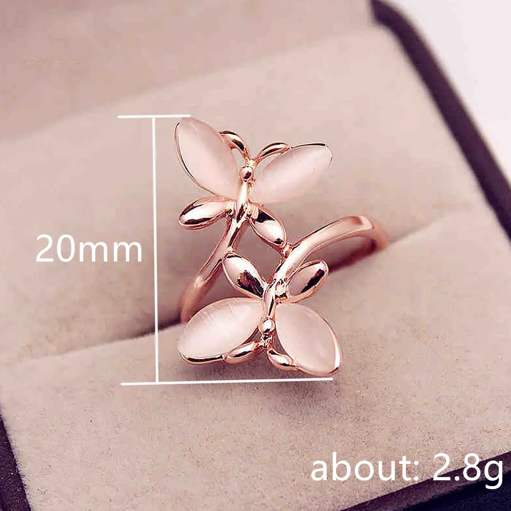 Huitan New Arrival Women Butterfly Ring with Imitation Moonstone Fancy Female Finger-ring Wedding Party Aesthetic Trendy Jewelry