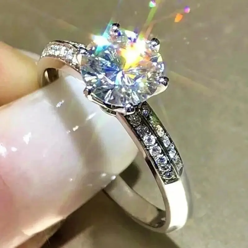 Huitan Gorgeous Promise Rings for Women Bright Round Zirconia Finger Accessories for Engagement Bridal Wedding Jewelry Gifts