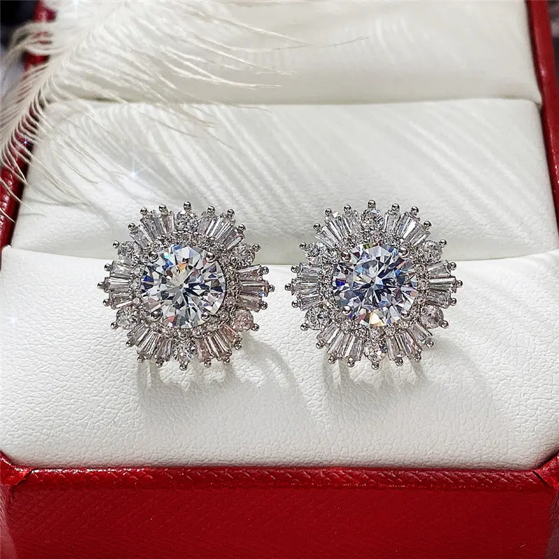 Huitan Luxury Flower Stud Earrings with AAA Cubic Zirconia Delicate Women Accessories for Wedding Party Statement Jewelry Gift