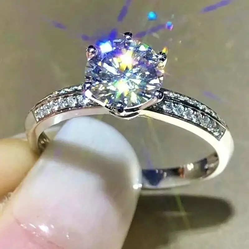 Huitan Gorgeous Promise Rings for Women Bright Round Zirconia Finger Accessories for Engagement Bridal Wedding Jewelry Gifts