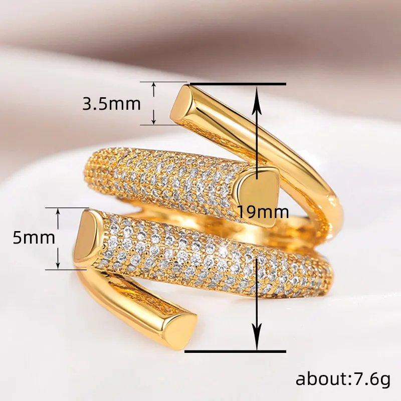 Huitan Hyperbole Shape Geometric Gold Color Girl Ring Luxury Paved Sparkling CZ Daily Wear Party Fashion Versatile Women Jewelry