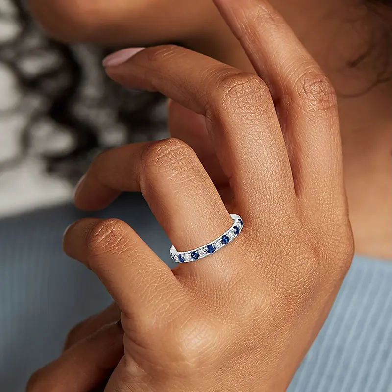 Huitan Round Thin Rings with Blue/White CZ Stone for Women Simple Stylish Accessories Daily Wear Exquisite Girls Rings Jewelry